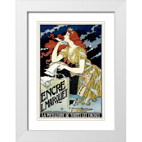 Encre L Marquet White Modern Wood Framed Art Print with Double Matting by Grasset, Eugene