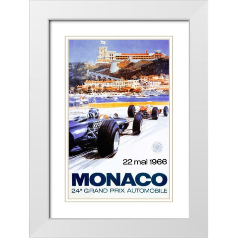 Monaco Grand Prix 1966 White Modern Wood Framed Art Print with Double Matting by Turner, Michael