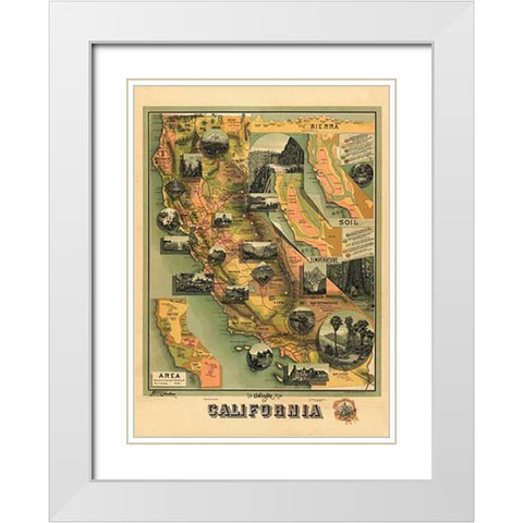 The Unique Map of California, 1885 White Modern Wood Framed Art Print with Double Matting by Johnstone, E