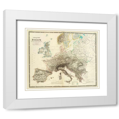Mountains of Europe, 1854 White Modern Wood Framed Art Print with Double Matting by Johnston, Alexander Keith