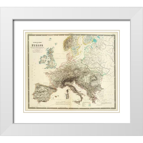 Mountains of Europe, 1854 White Modern Wood Framed Art Print with Double Matting by Johnston, Alexander Keith