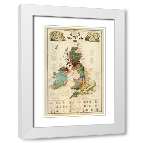ComVintageite: Geological, palaeontological map British Islands, 1854 White Modern Wood Framed Art Print with Double Matting by Johnston, Alexander Keith