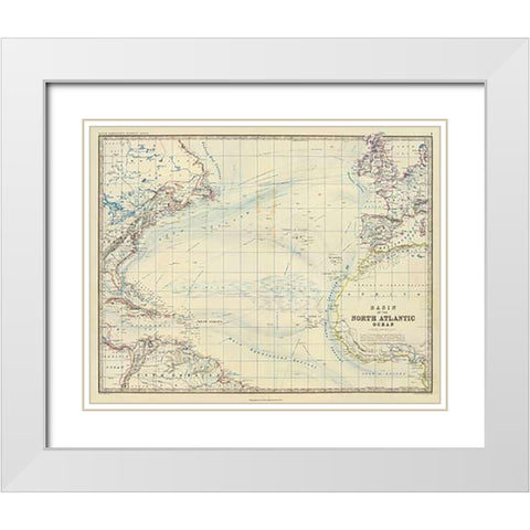 North Atlantic Ocean, 1861 White Modern Wood Framed Art Print with Double Matting by Johnston, Alexander Keith