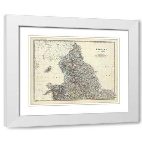 England, Wales N, 1861 White Modern Wood Framed Art Print with Double Matting by Johnston, Alexander Keith