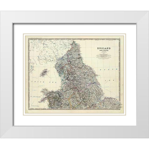 England, Wales N, 1861 White Modern Wood Framed Art Print with Double Matting by Johnston, Alexander Keith