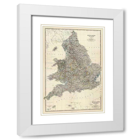 ComVintageite: England, Wales, 1861 White Modern Wood Framed Art Print with Double Matting by Johnston, Alexander Keith