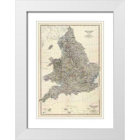 ComVintageite: England, Wales, 1861 White Modern Wood Framed Art Print with Double Matting by Johnston, Alexander Keith