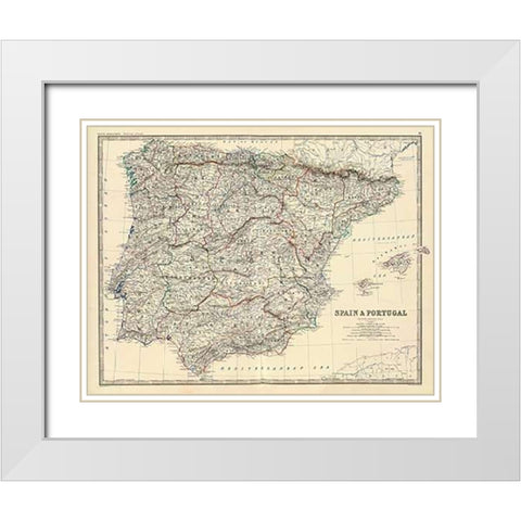 Spain, Portugal, 1861 White Modern Wood Framed Art Print with Double Matting by Johnston, Alexander Keith