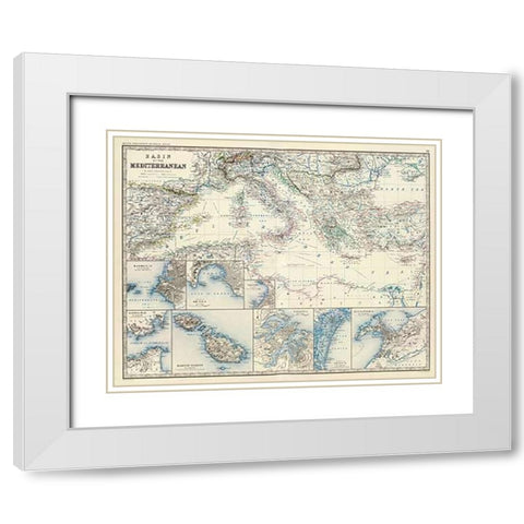 Mediterranean Basin, 1861 White Modern Wood Framed Art Print with Double Matting by Johnston, Alexander Keith