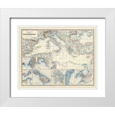 Mediterranean Basin, 1861 White Modern Wood Framed Art Print with Double Matting by Johnston, Alexander Keith