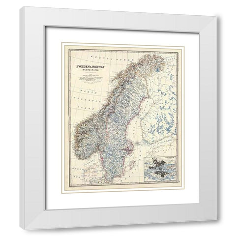 Sweden, Norway, 1861 White Modern Wood Framed Art Print with Double Matting by Johnston, Alexander Keith
