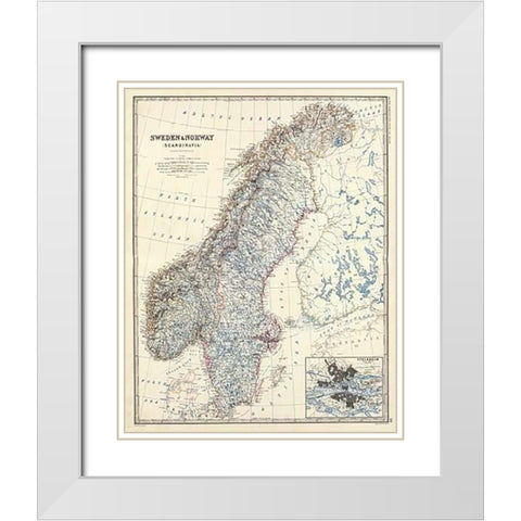 Sweden, Norway, 1861 White Modern Wood Framed Art Print with Double Matting by Johnston, Alexander Keith