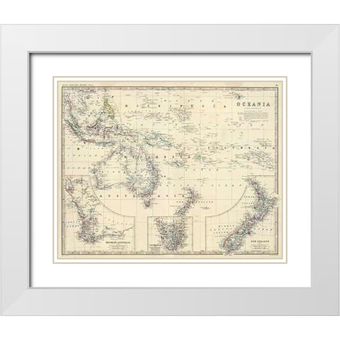 Oceania, 1861 White Modern Wood Framed Art Print with Double Matting by Johnston, Alexander Keith