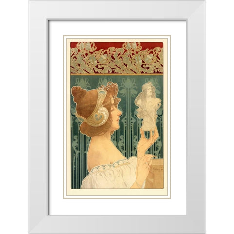 Woman Sculpting White Modern Wood Framed Art Print with Double Matting by Livemont, Privat