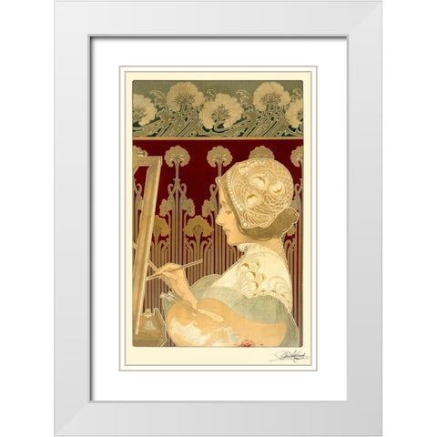 Woman Painting White Modern Wood Framed Art Print with Double Matting by Livemont, Privat