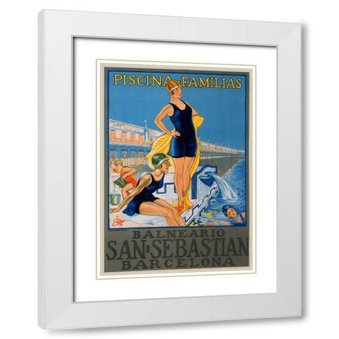 San Sebastian/Piscina Familias, Barcelona White Modern Wood Framed Art Print with Double Matting by Unknown