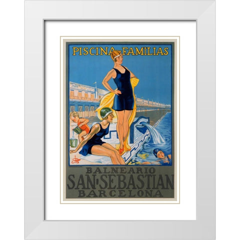San Sebastian/Piscina Familias, Barcelona White Modern Wood Framed Art Print with Double Matting by Unknown