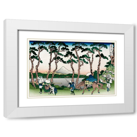 Hodogaya on the Tokaido Road, 1830 White Modern Wood Framed Art Print with Double Matting by Hokusai