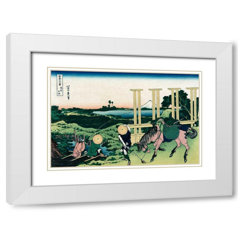 Senju in Musashi Province, 1830 White Modern Wood Framed Art Print with Double Matting by Hokusai