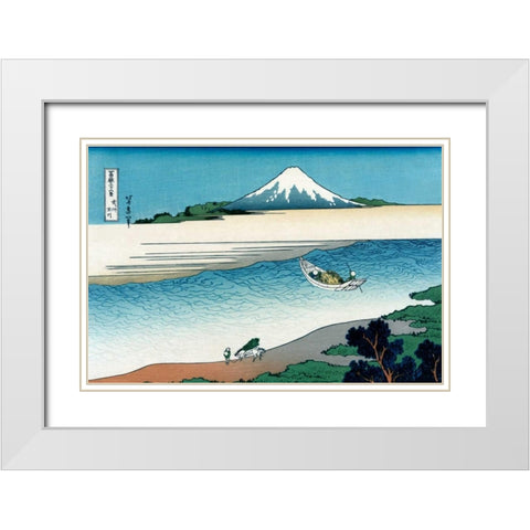 Tama River in Musashi Province, 1830 White Modern Wood Framed Art Print with Double Matting by Hokusai