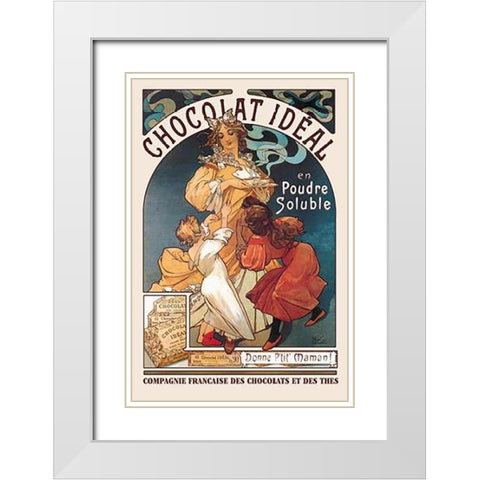 Chocolat Ideal, 1897 White Modern Wood Framed Art Print with Double Matting by Mucha, Alphonse