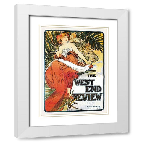The West End Review, 1898 White Modern Wood Framed Art Print with Double Matting by Mucha, Alphonse