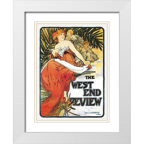 The West End Review, 1898 White Modern Wood Framed Art Print with Double Matting by Mucha, Alphonse