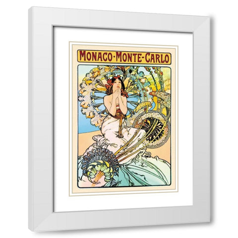 Monaco - Monte Carlo White Modern Wood Framed Art Print with Double Matting by Mucha, Alphonse