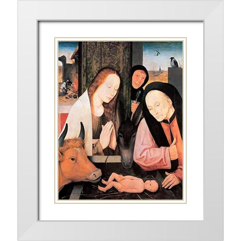 The Nativity White Modern Wood Framed Art Print with Double Matting by Bosch, Hieronymus