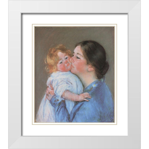 A Kiss For Baby Anne 1897 White Modern Wood Framed Art Print with Double Matting by Cassatt, Mary