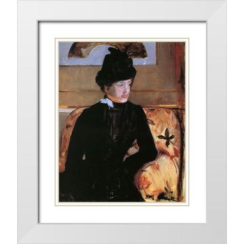 Portrait Of A Young Woman In Black 1883 White Modern Wood Framed Art Print with Double Matting by Cassatt, Mary