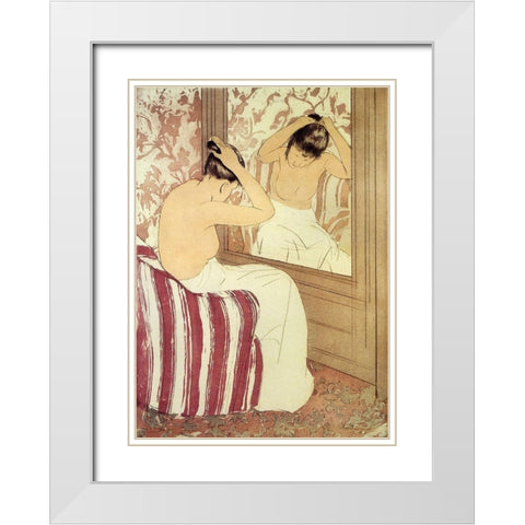 Study 1890 White Modern Wood Framed Art Print with Double Matting by Cassatt, Mary