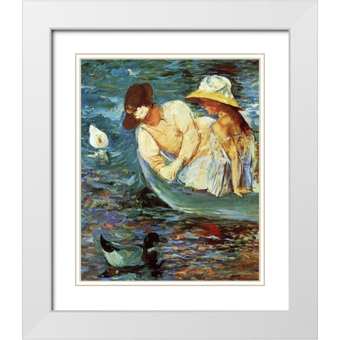 Summertime 1894 White Modern Wood Framed Art Print with Double Matting by Cassatt, Mary