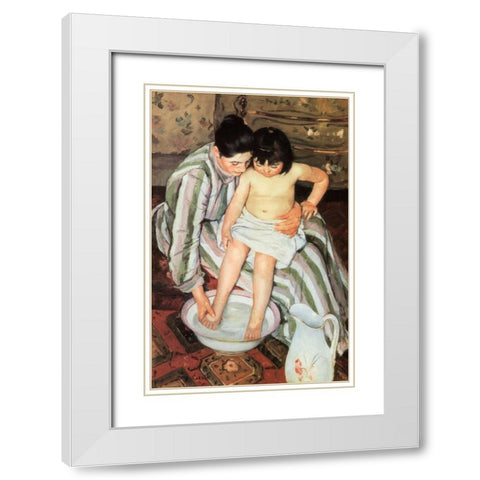 The Bath 1892 White Modern Wood Framed Art Print with Double Matting by Cassatt, Mary