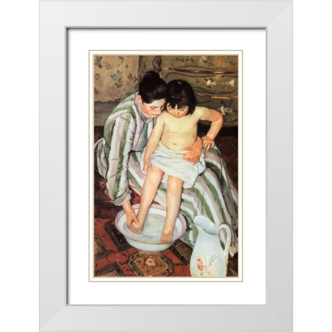 The Bath 1892 White Modern Wood Framed Art Print with Double Matting by Cassatt, Mary