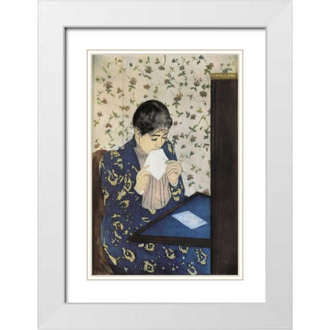 The Letter 1891 White Modern Wood Framed Art Print with Double Matting by Cassatt, Mary