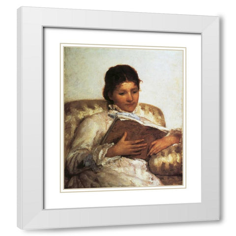 The Reader 1877 White Modern Wood Framed Art Print with Double Matting by Cassatt, Mary