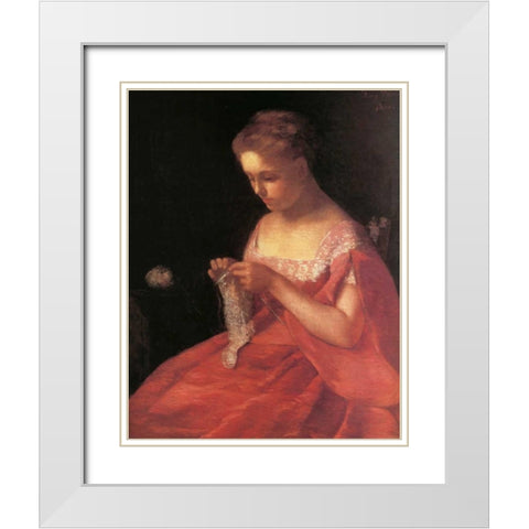 The Young Bride 1869 White Modern Wood Framed Art Print with Double Matting by Cassatt, Mary