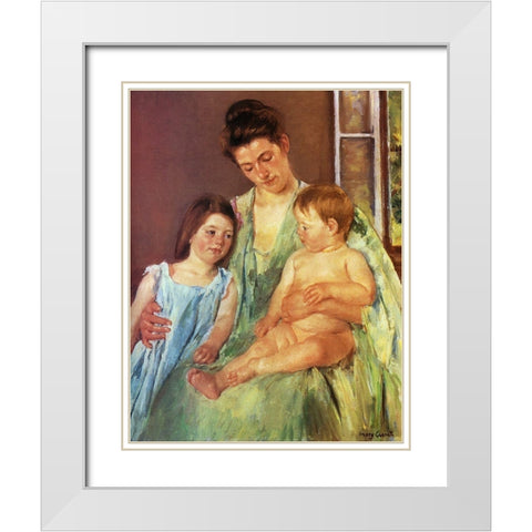 Young Mother And Two Children 1905 White Modern Wood Framed Art Print with Double Matting by Cassatt, Mary