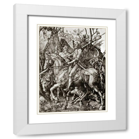 Knight Death And The Devil White Modern Wood Framed Art Print with Double Matting by Durer, Albrecht