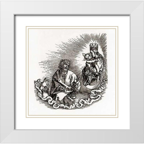Madonna Appears To St John White Modern Wood Framed Art Print with Double Matting by Durer, Albrecht