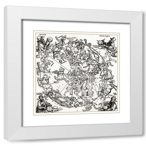 Northern Hemisphere Of The Celestial Globe White Modern Wood Framed Art Print with Double Matting by Durer, Albrecht