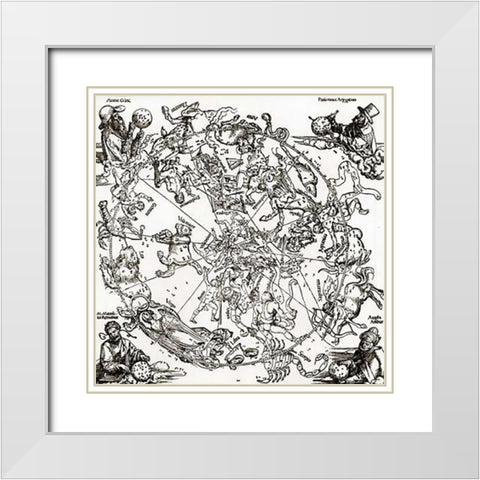 Northern Hemisphere Of The Celestial Globe White Modern Wood Framed Art Print with Double Matting by Durer, Albrecht