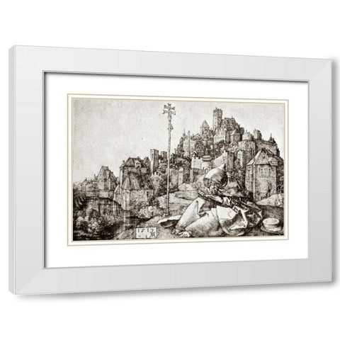 St Anthony At The City White Modern Wood Framed Art Print with Double Matting by Durer, Albrecht