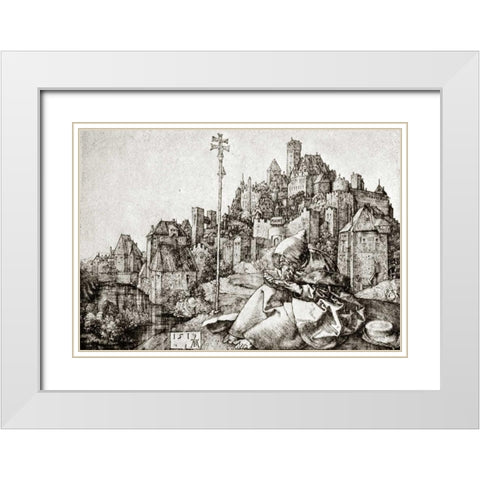 St Anthony At The City White Modern Wood Framed Art Print with Double Matting by Durer, Albrecht