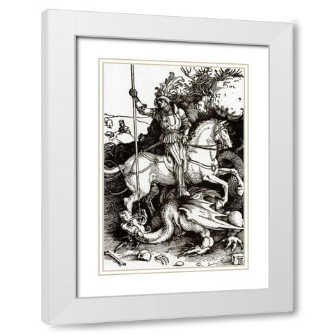 St George White Modern Wood Framed Art Print with Double Matting by Durer, Albrecht