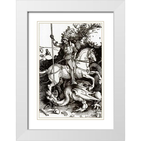St George White Modern Wood Framed Art Print with Double Matting by Durer, Albrecht