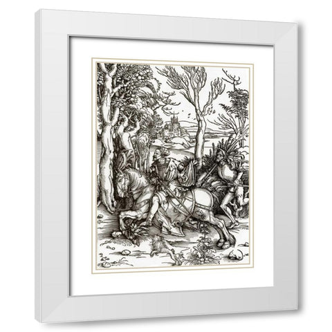 The Knight And The Landsknecht White Modern Wood Framed Art Print with Double Matting by Durer, Albrecht