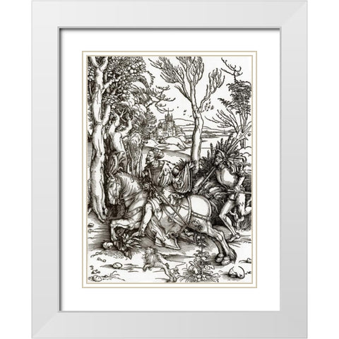 The Knight And The Landsknecht White Modern Wood Framed Art Print with Double Matting by Durer, Albrecht