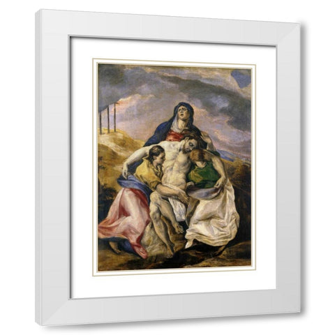 Pieta White Modern Wood Framed Art Print with Double Matting by El Greco